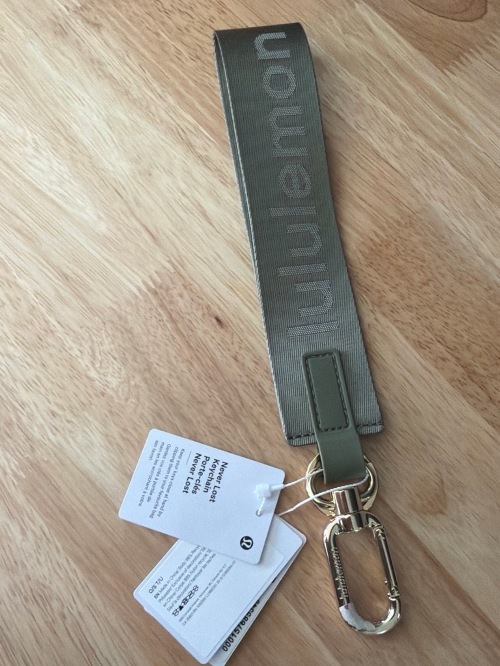 lululemon athletica Olive Green Wrist Key Strap with Gold Clip